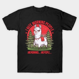 Funny I Hate Morning People Angry Llama Design T-Shirt